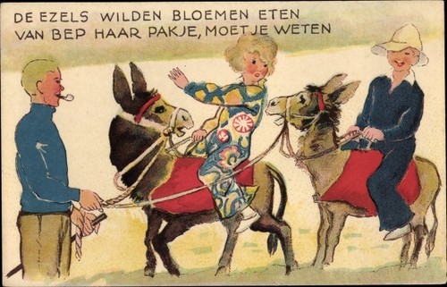Kinder auf esel reitend - esel,